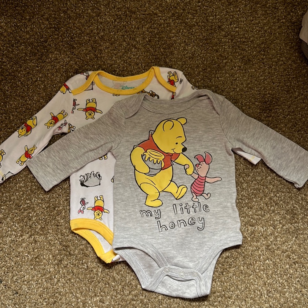 2 long sleeve Winnie the Pooh onesies